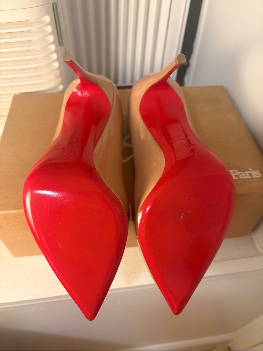 Christian Louboutin Nude Patent Pumps with Signature Red Sole